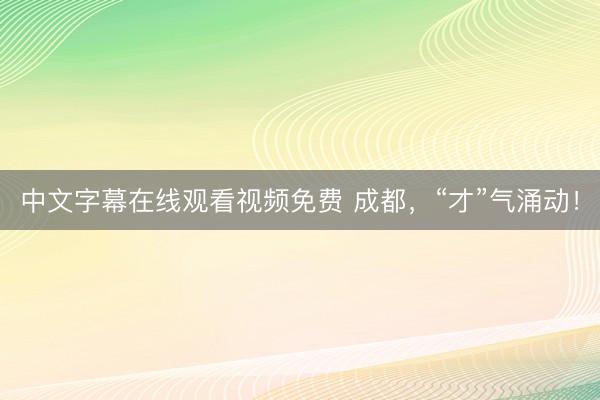 中文字幕在线观看视频免费 成都，“才”气涌动！