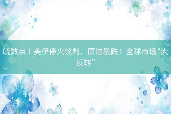晓数点丨美伊停火谈判，原油暴跌！全球市场“大反转”