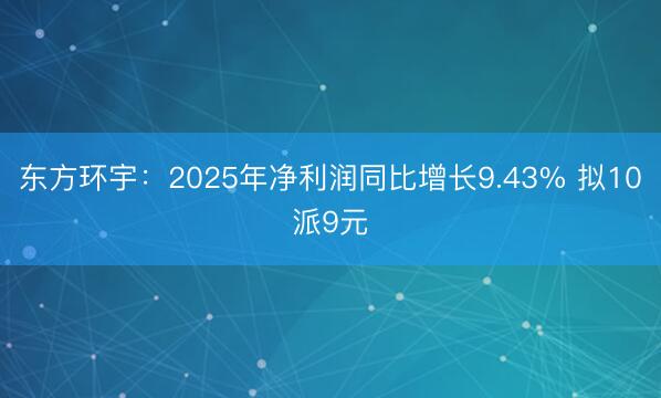 东方环宇：2025年净利润同比增长9.43% 拟10派9元