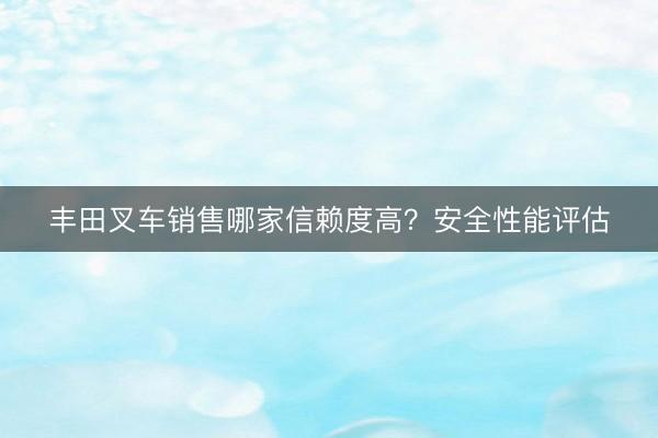 丰田叉车销售哪家信赖度高？安全性能评估