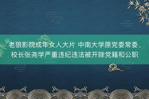 老狼影院成年女人大片 中南大学原党委常委、校长张尧学严重违纪违法被开除党籍和公职