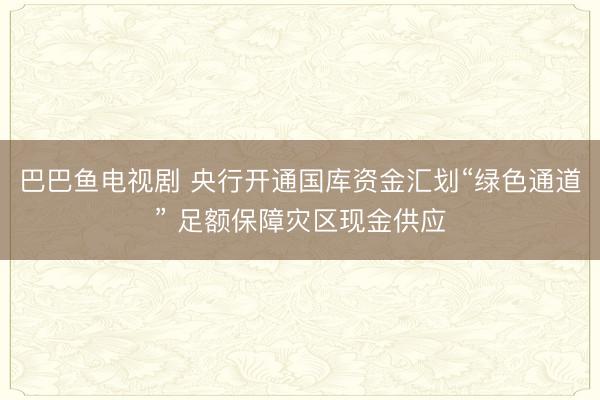 巴巴鱼电视剧 央行开通国库资金汇划“绿色通道” 足额保障灾区现金供应