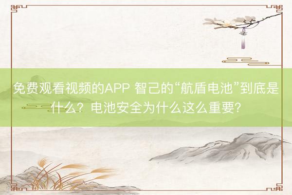 免费观看视频的APP 智己的“航盾电池”到底是什么？电池安全为什么这么重要？
